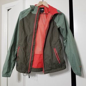 The North Face, green and orange rain jacket, S